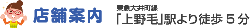 店舗案内:東急大井町線「上野毛」駅より徒歩5分